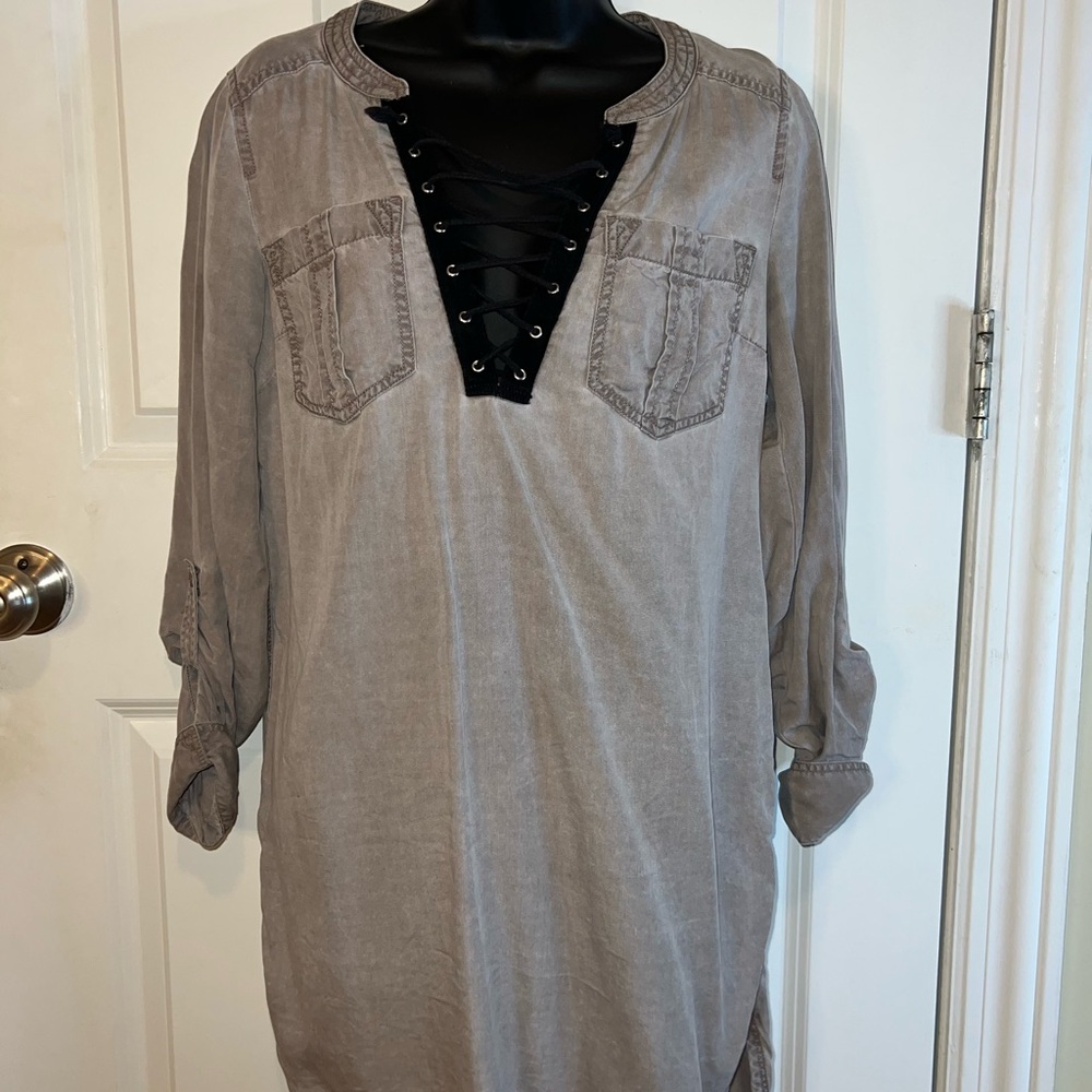Express Taupe Lace-Up Tunic